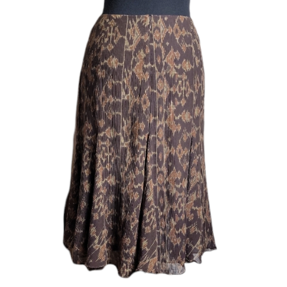 Lauren Ralph Lauren silk cotton blend ikat A-line midi skirt brown tan size 8P